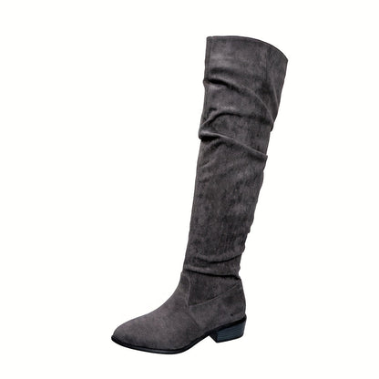 Damen Overknee Stiefel Spitz mit Blockabsatz Slouchy