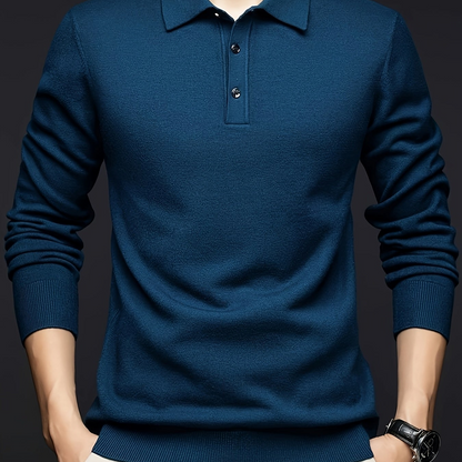 Herren Langarm Poloshirt Strickpullover mit Kragen und Knopfleiste