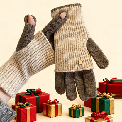 Damen Strickhandschuhe 2-in-1, Fingerlos & mit Fingern, Winter Wärme Handschuhe