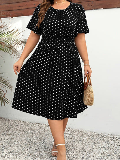 Damen Polka Dot Kleid Elegant Sommer Freizeit Midi Fit & Flare