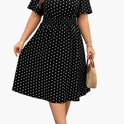Damen Polka Dot Kleid Elegant Sommer Freizeit Midi Fit & Flare