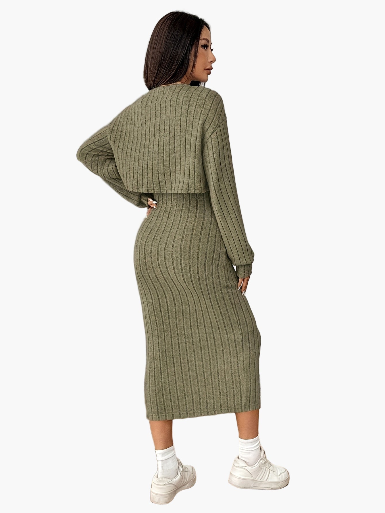 Damen Strickkleid Set Elegant Zweiteiler mit Knopfleiste – Modisch & Vielseitig für Alltag und Freizeit