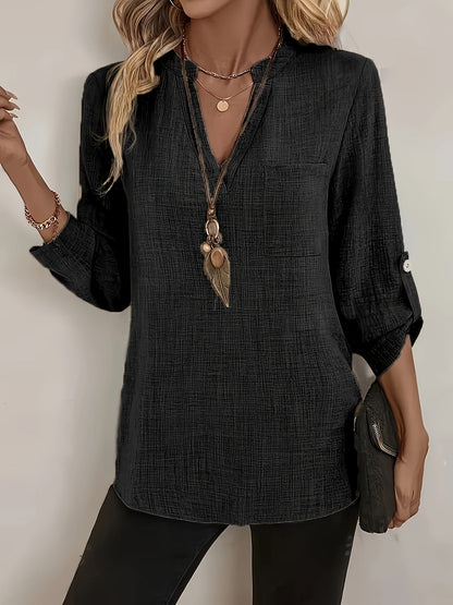 Damen Tunika Bluse mit V-Ausschnitt – Elegante Freizeitmode für Alltag und Büro