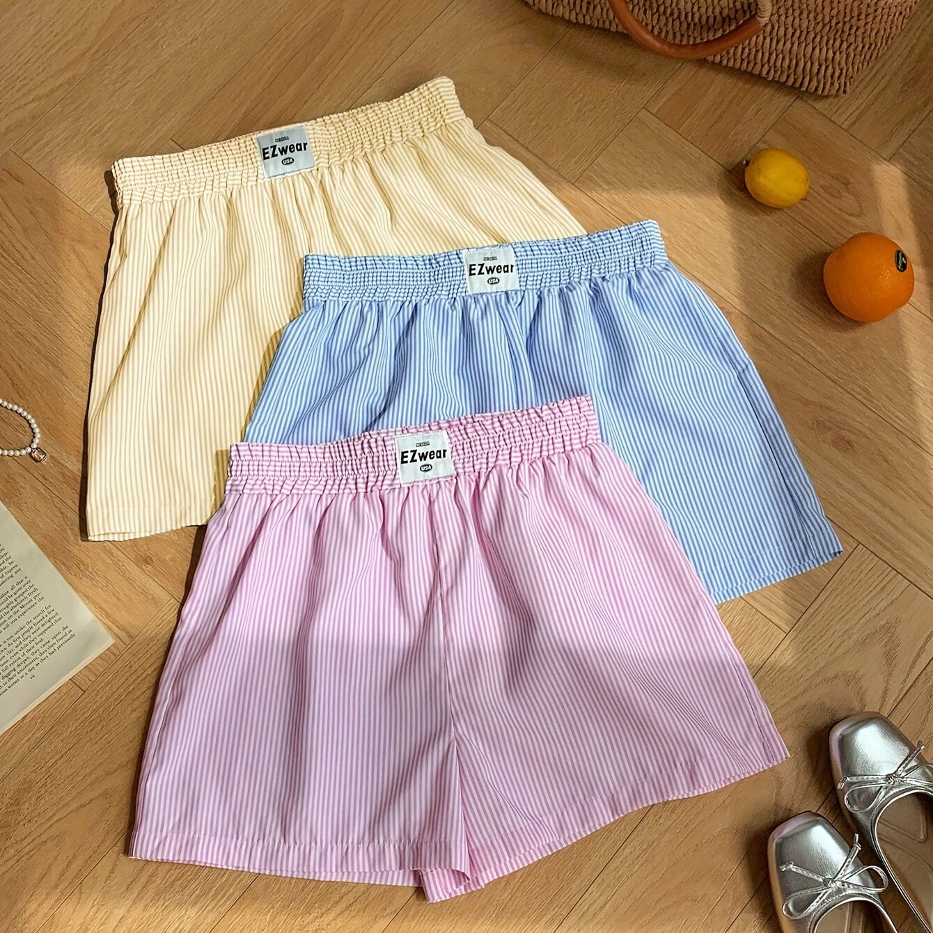Damen Pyjama Shorts Set mit Streifenmuster – Bequeme Freizeitshorts für Zuhause und Schlaf