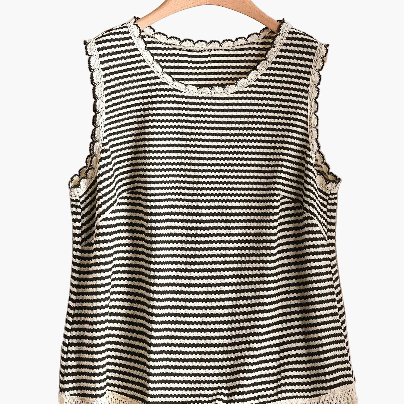 Damen Elegantes Strick-Tanktop mit Fransen und Streifen – Ideal für Frühling & Sommer