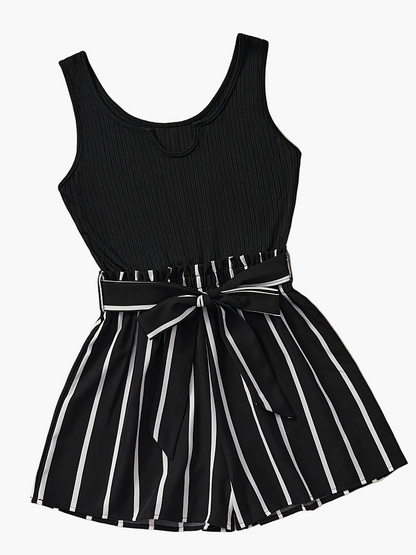 Damen Eleganter Jumpsuit mit Streifen und Schleife – Perfekt für Frühling und Sommer