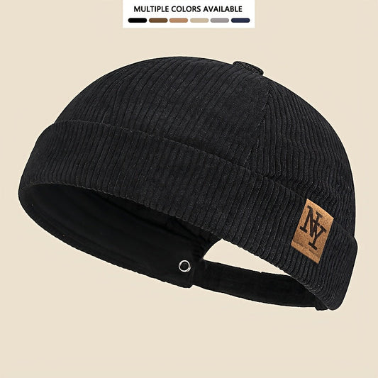 Cord Fisherman Beanie Mütze mit Krempe und Label – Unisex, geripptes Design