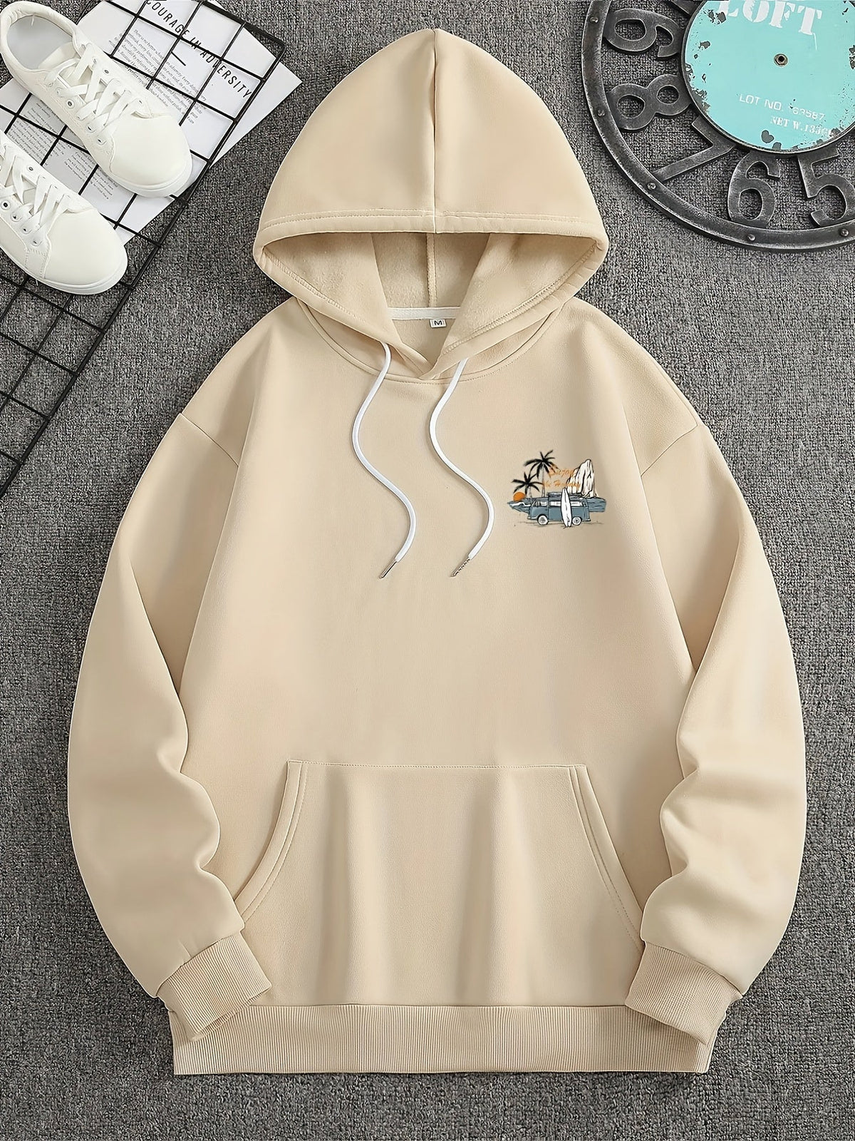 Hoodie mit Kapuze & Surfer-Motiv – Urlaubs-Print