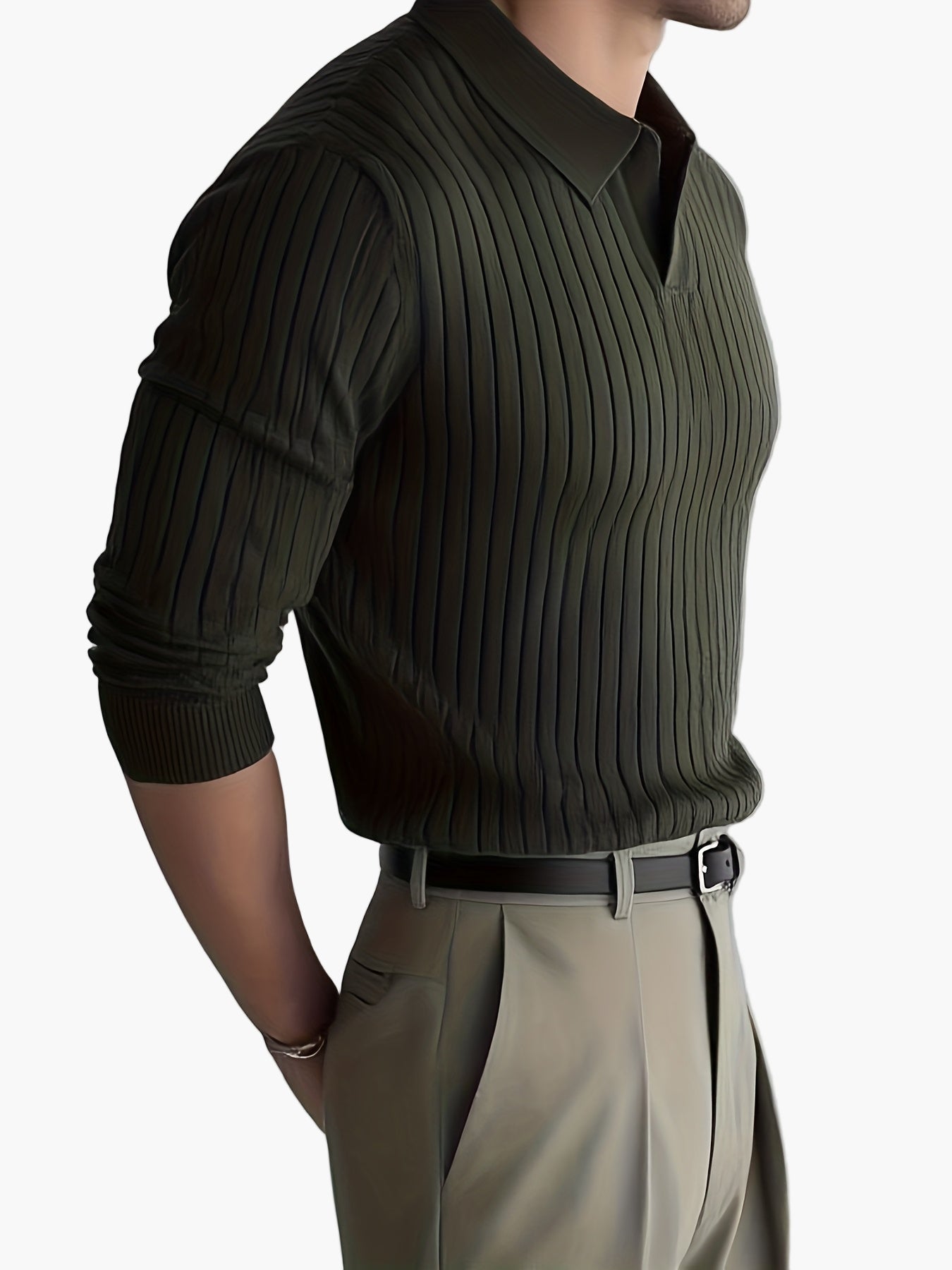 Herren Strickpolo mit Rippenstruktur – Modernes Freizeitshirt für Herbst und Winter