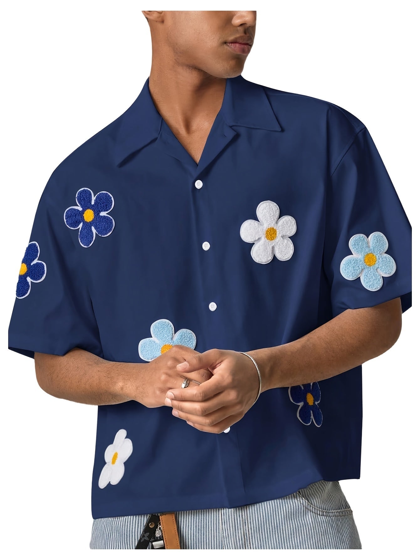 Herren Freizeithemd mit Blumenstickerei und modernem Schnitt