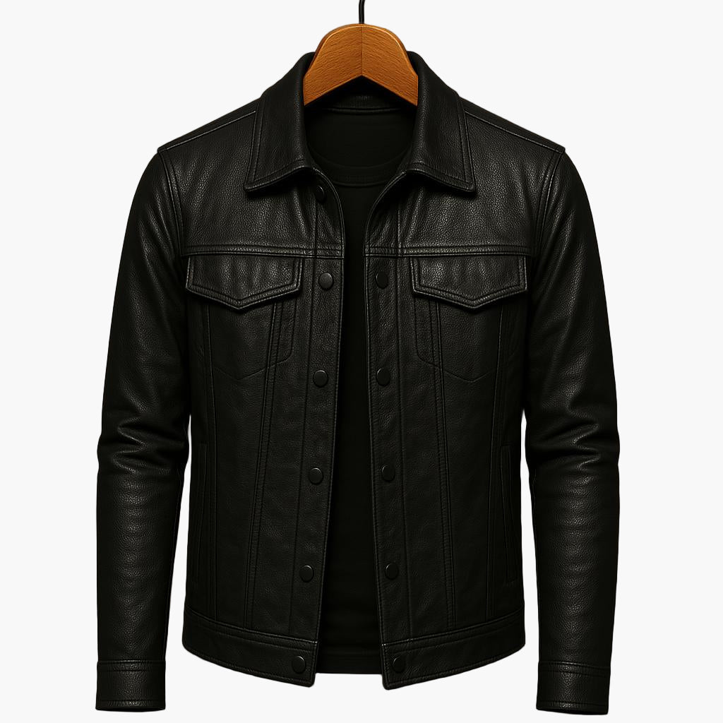 Herren Veganem Lederjacke im modernen Moto-Stil für Freizeit und Alltag