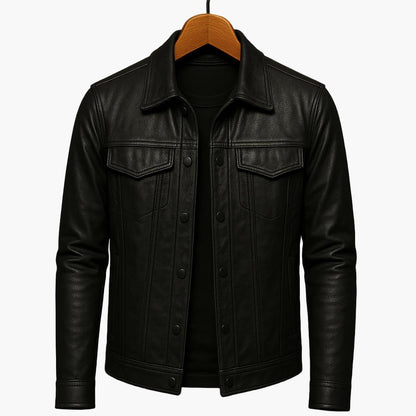 Herren Veganem Lederjacke im modernen Moto-Stil für Freizeit und Alltag