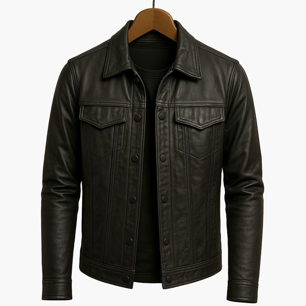 Herren Veganem Lederjacke im modernen Moto-Stil für Freizeit und Alltag