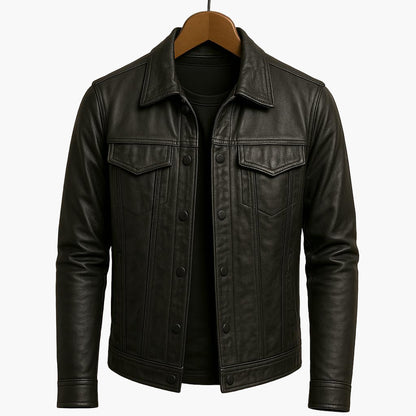 Herren Veganem Lederjacke im modernen Moto-Stil für Freizeit und Alltag