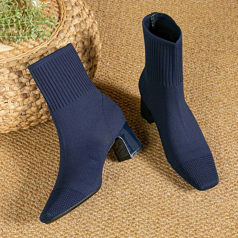 Damen Strick-Stiefeletten mit Blockabsatz – Elegant & Bequem