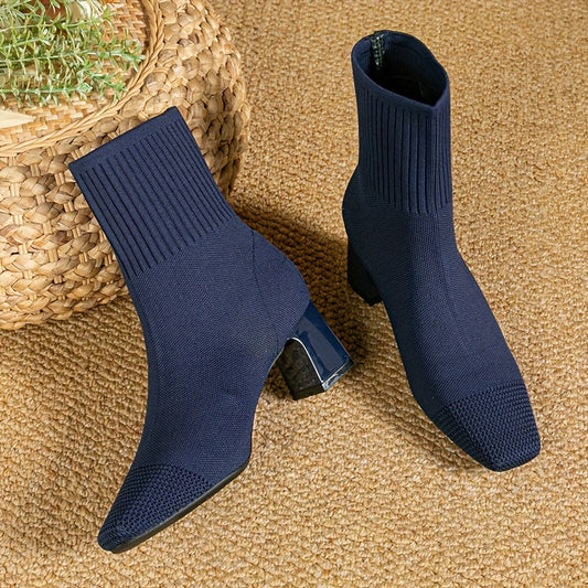Damen Strick-Stiefeletten mit Blockabsatz – Elegant & Bequem