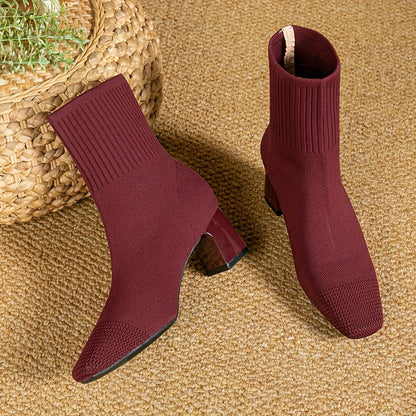 Damen Strick-Stiefeletten mit Blockabsatz – Elegant & Bequem