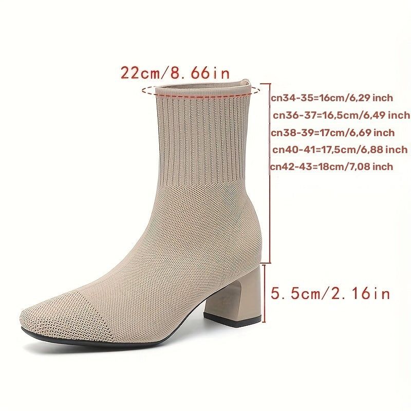 Damen Strick-Stiefeletten mit Blockabsatz – Elegant & Bequem