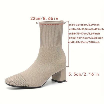 Damen Strick-Stiefeletten mit Blockabsatz – Elegant & Bequem