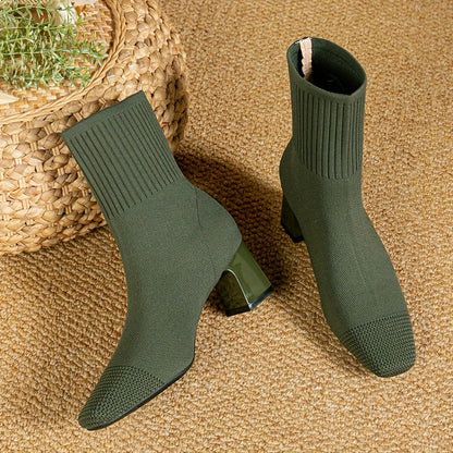 Damen Strick-Stiefeletten mit Blockabsatz – Elegant & Bequem