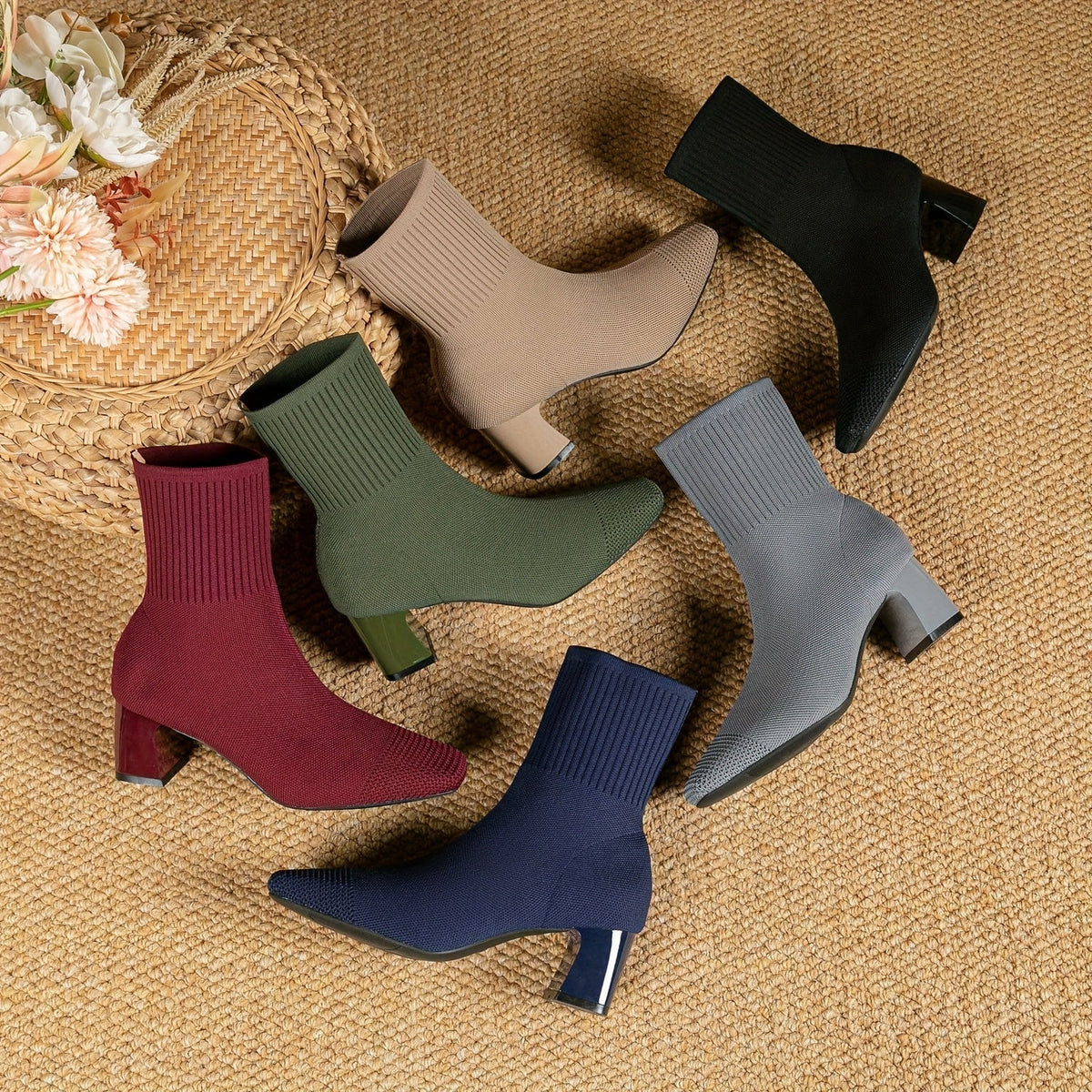 Damen Strick-Stiefeletten mit Blockabsatz – Elegant & Bequem