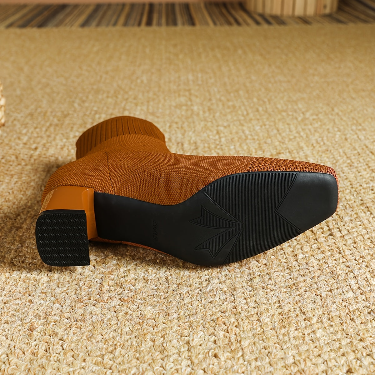 Damen Strick-Stiefeletten mit Blockabsatz – Elegant & Bequem