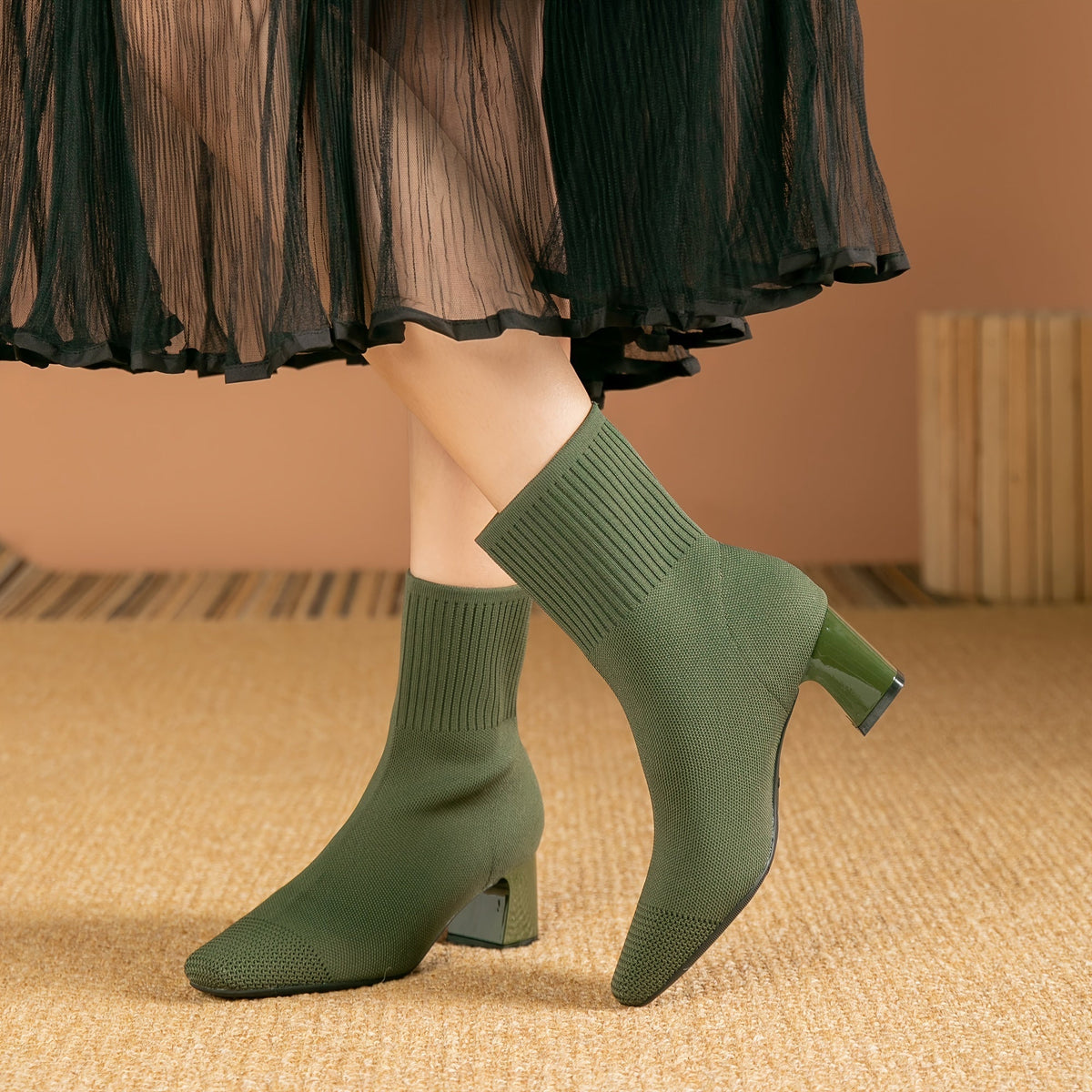 Damen Strick-Stiefeletten mit Blockabsatz – Elegant & Bequem