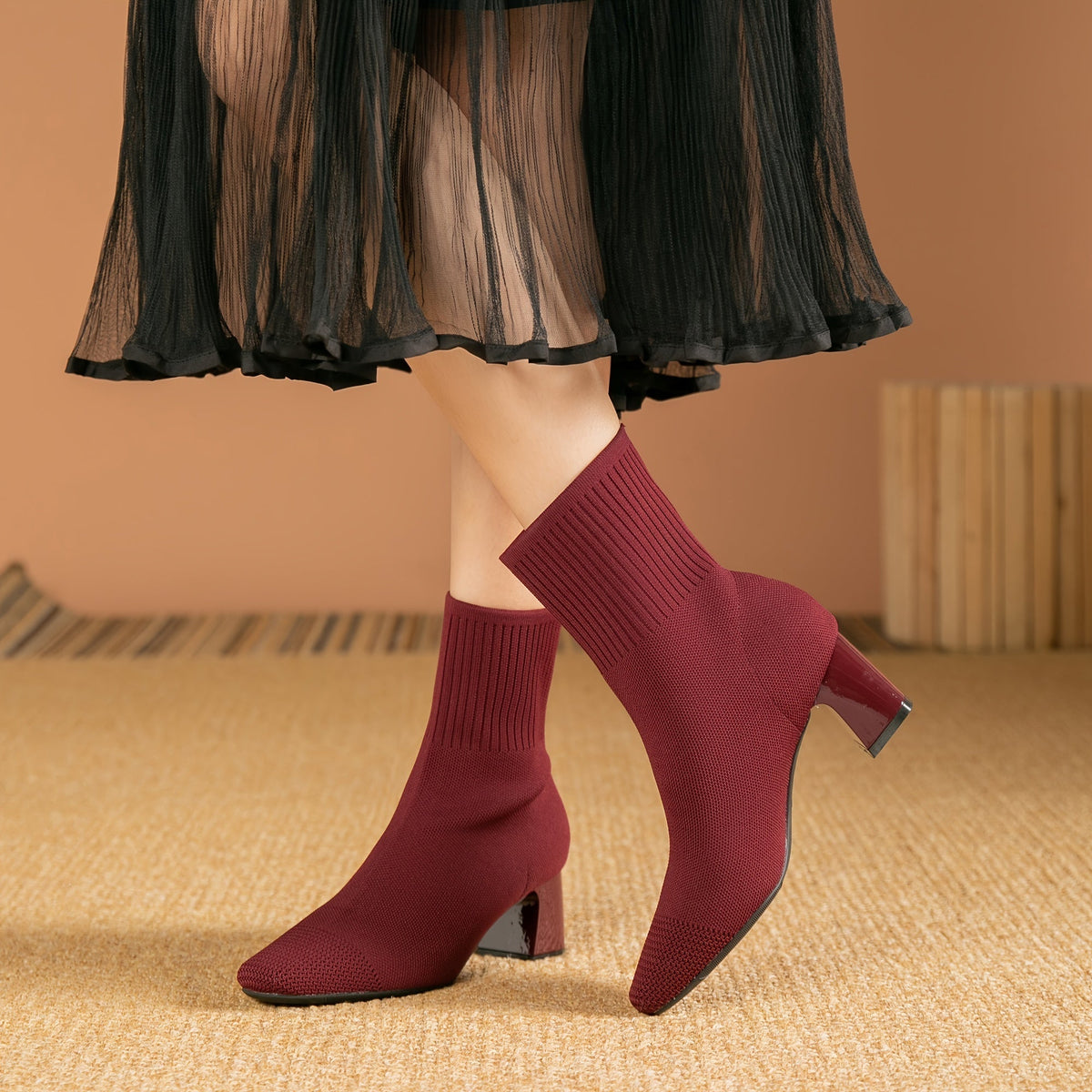 Damen Strick-Stiefeletten mit Blockabsatz – Elegant & Bequem