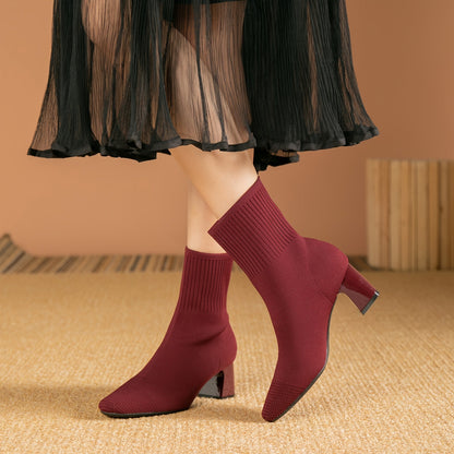 Damen Strick-Stiefeletten mit Blockabsatz – Elegant & Bequem