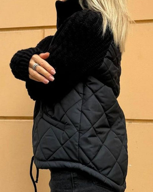 Damen Steppjacke mit Strickärmeln und Stehkragen