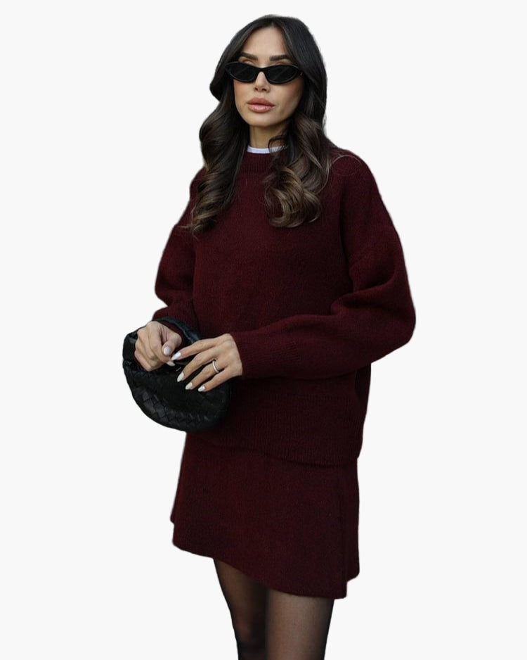 Damen Zweiteiliges Strickset – Modischer Pullover und Rock für Herbst & Winter