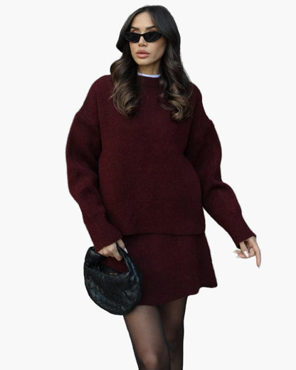 Damen Zweiteiliges Strickset – Modischer Pullover und Rock für Herbst & Winter