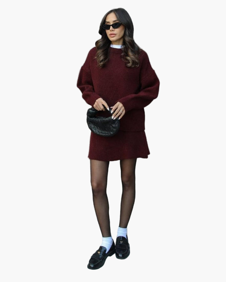 Damen Zweiteiliges Strickset – Modischer Pullover und Rock für Herbst & Winter