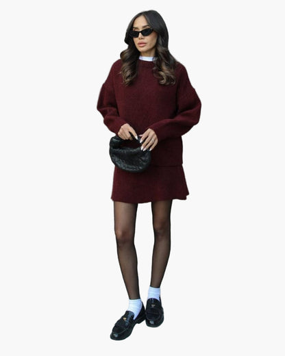 Damen Zweiteiliges Strickset – Modischer Pullover und Rock für Herbst & Winter