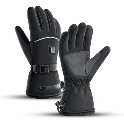 Beheizbare Handschuhe Schwarz mit Touchscreen-Funktion & Schnallenverschluss