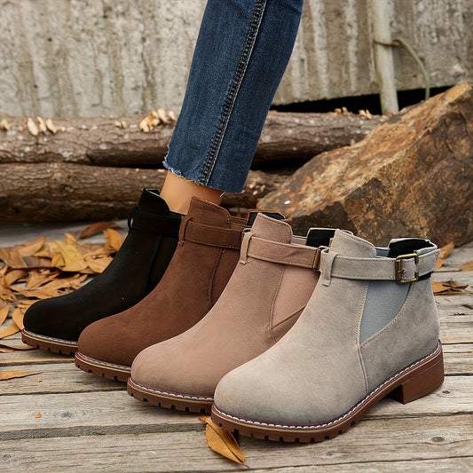 Damen Chelsea Boots mit Schnalle und Profilsohle in Wildleder-Optik