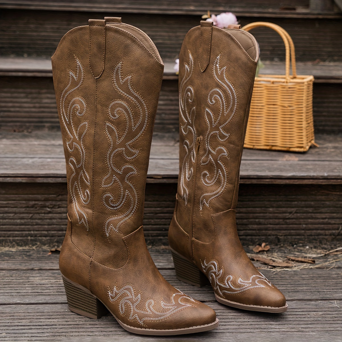 Damen Westernstiefel mit Stickerei | Braune Cowboystiefel