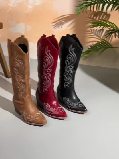 Damen Westernstiefel mit Stickerei | Braune Cowboystiefel