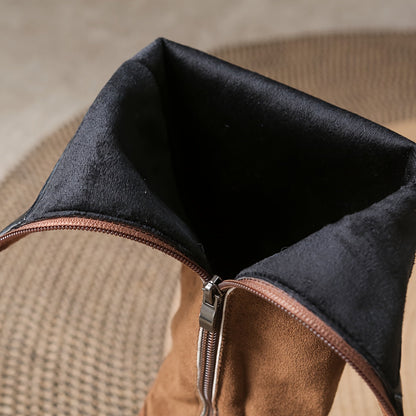 Damen Stiefel Kniehoch mit Zierknöpfen und Reißverschluss in Wildleder-Optik