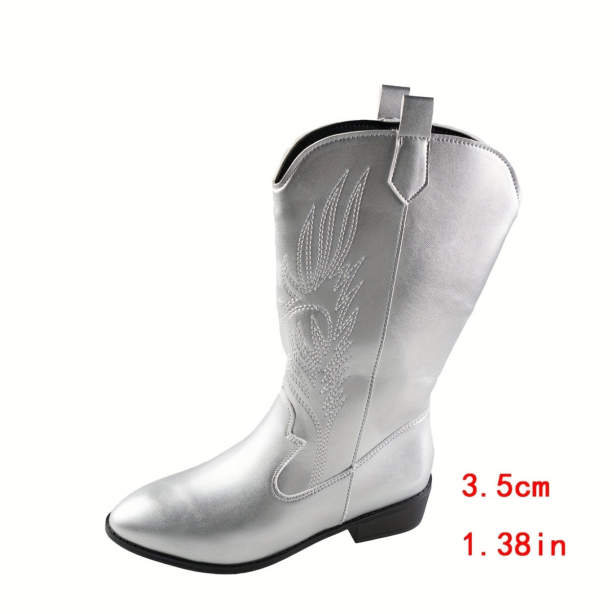 Silberne Westernstiefel mit Stickerei, spitze Zehenpartie