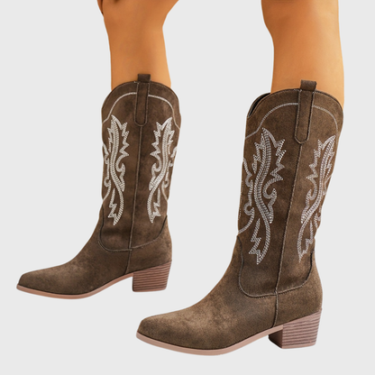 Cowboystiefel für Damen mit Stickereien in Wildleder-Optik