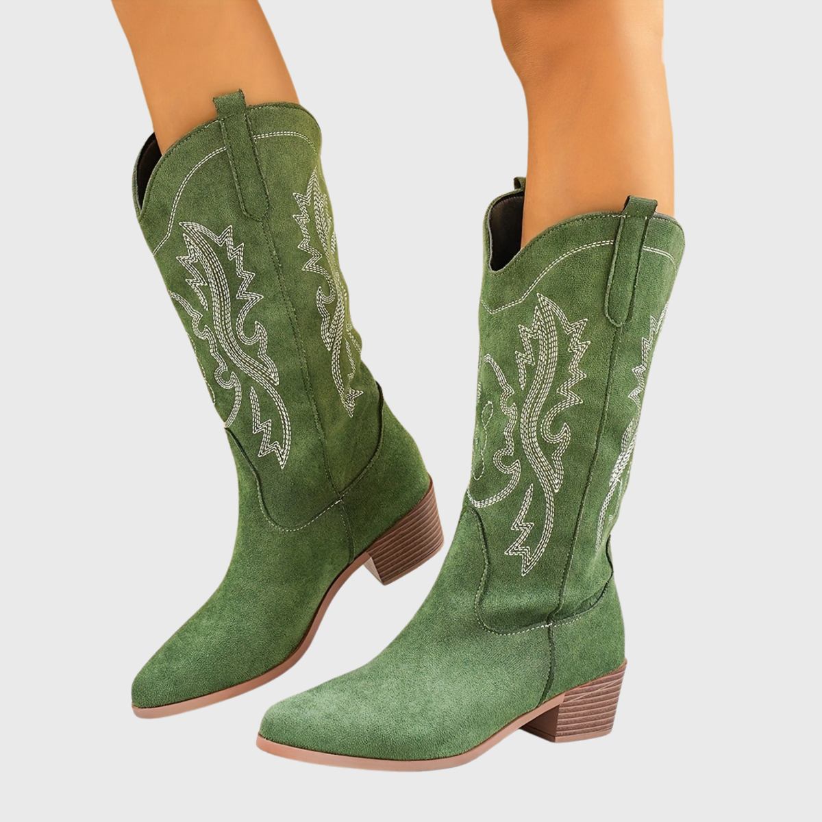 Cowboystiefel für Damen mit Stickereien in Wildleder-Optik