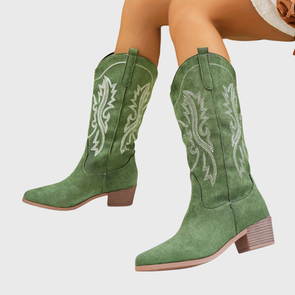 Cowboystiefel für Damen mit Stickereien in Wildleder-Optik