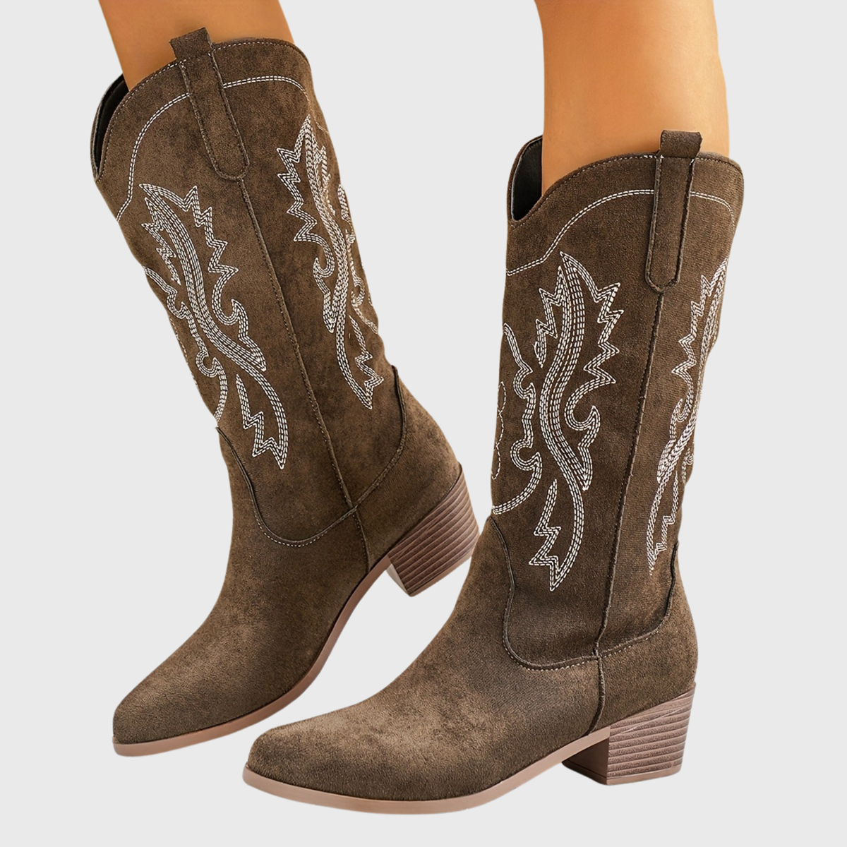 Cowboystiefel für Damen mit Stickereien in Wildleder-Optik