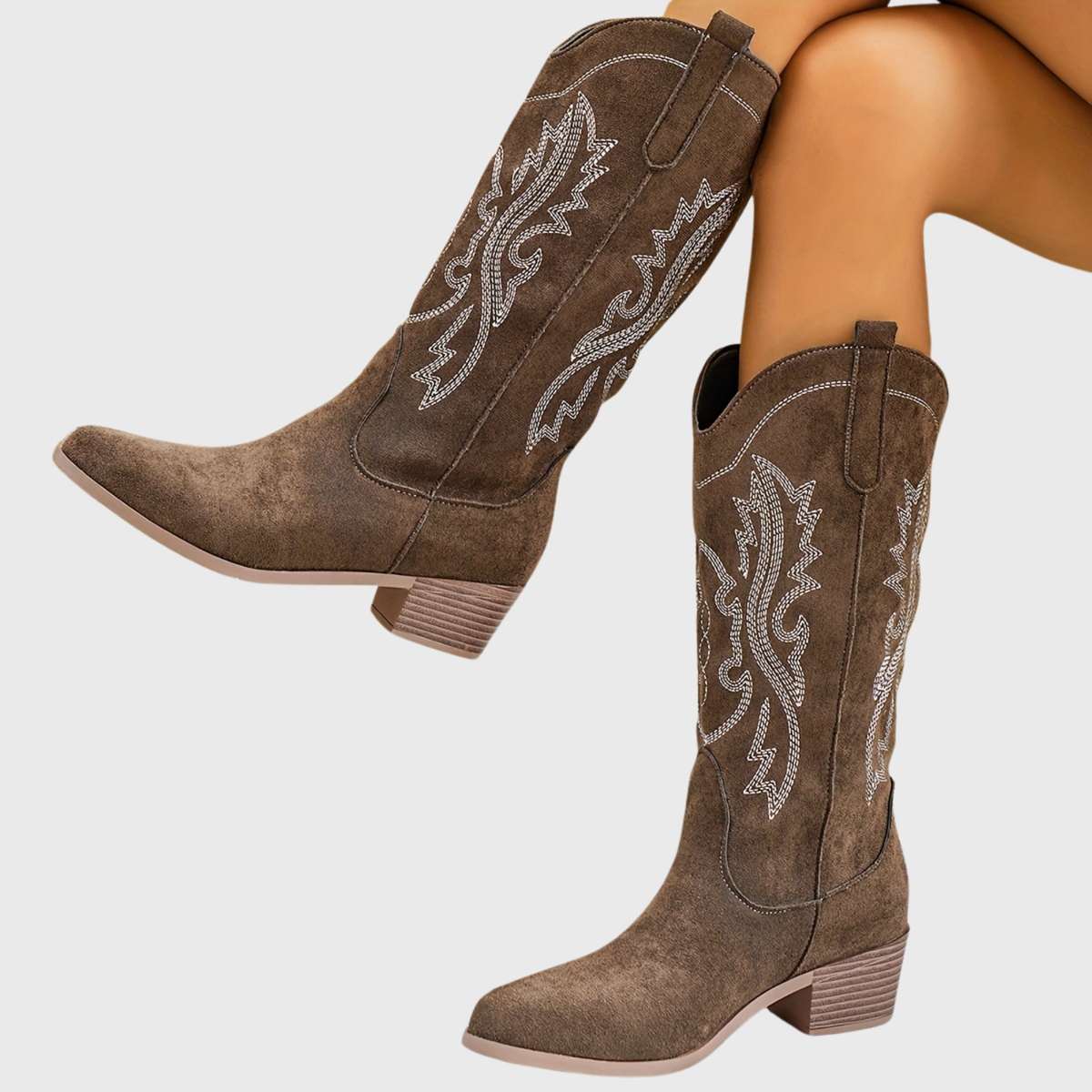 Cowboystiefel für Damen mit Stickereien in Wildleder-Optik