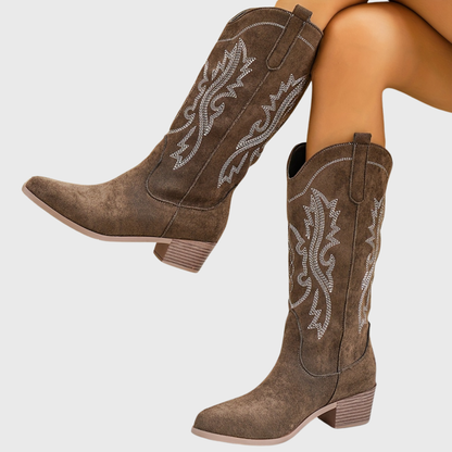 Cowboystiefel für Damen mit Stickereien in Wildleder-Optik