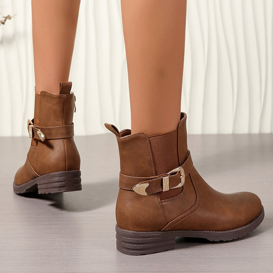 Braune Damen Stiefeletten mit Schnalle und Reißverschluss