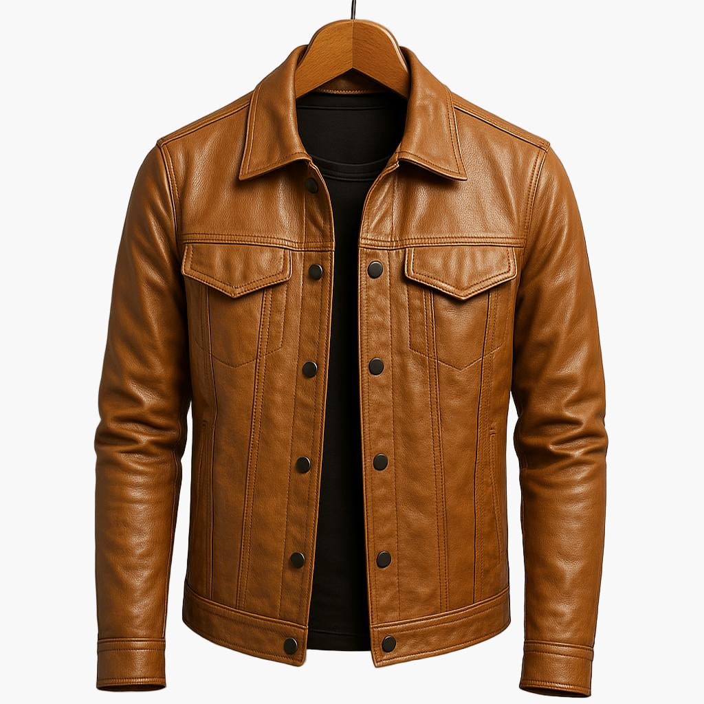 Herren Veganem Lederjacke im modernen Moto-Stil für Freizeit und Alltag