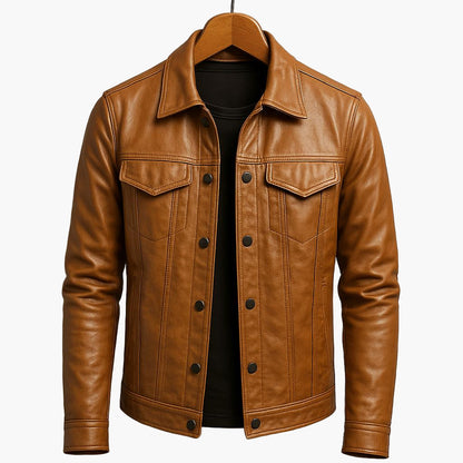 Herren Veganem Lederjacke im modernen Moto-Stil für Freizeit und Alltag