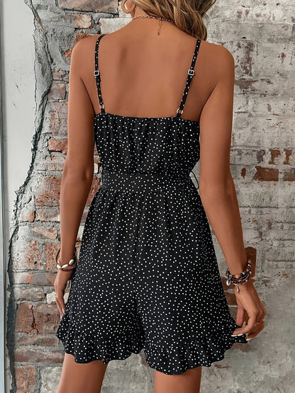 Damen Sommer Overall mit Punkten – Eleganter Jumpsuit mit Spaghettiträgern und Gürtel für Freizeit und Urlaub